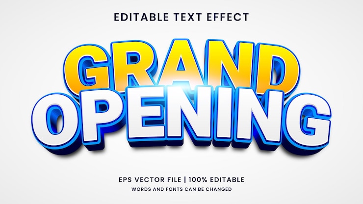 Vector efecto de texto editable 3d de gran inauguración