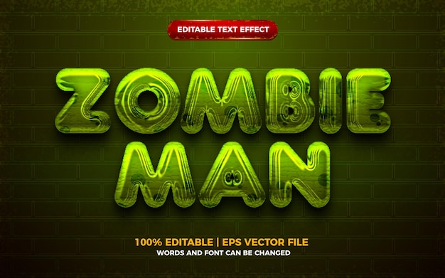 Efecto de texto editable 3d de halloween de hombre zombie