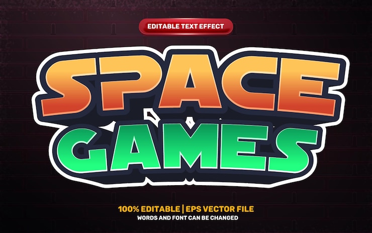 Vector efecto de texto editable 3d de héroe cómico de dibujos animados de juegos espaciales