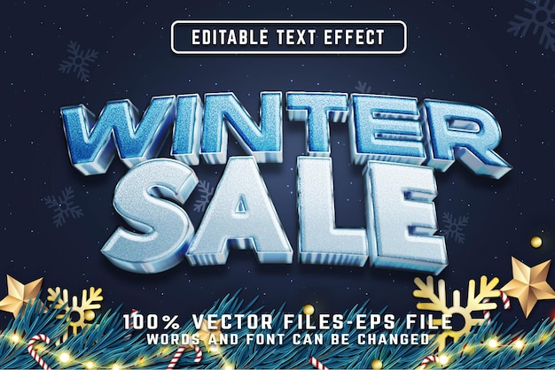 Efecto de texto editable 3d de invierno con estilo dorado vectores premium