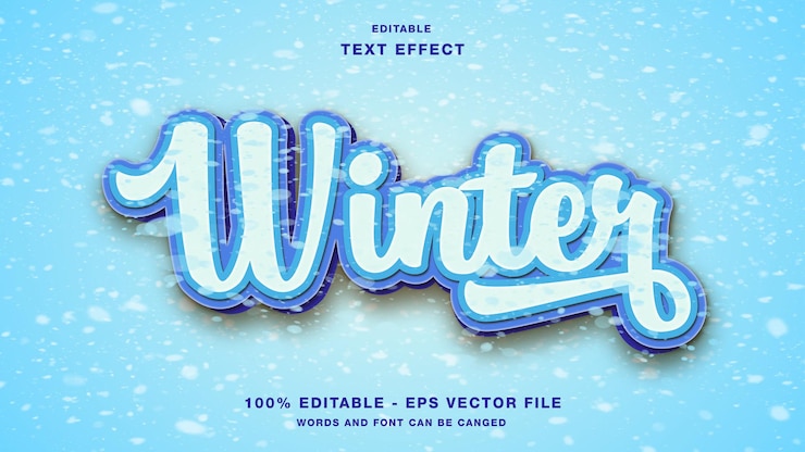 Vector efecto de texto editable 3d de invierno