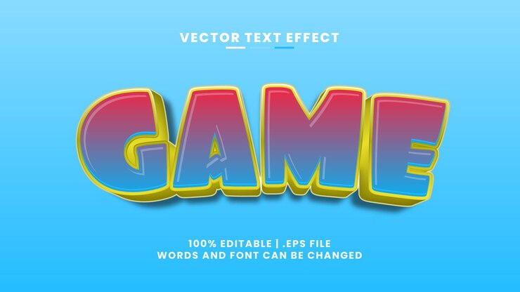 Vector efecto de texto editable 3d del juego en dibujos animados y estilo de texto del juego