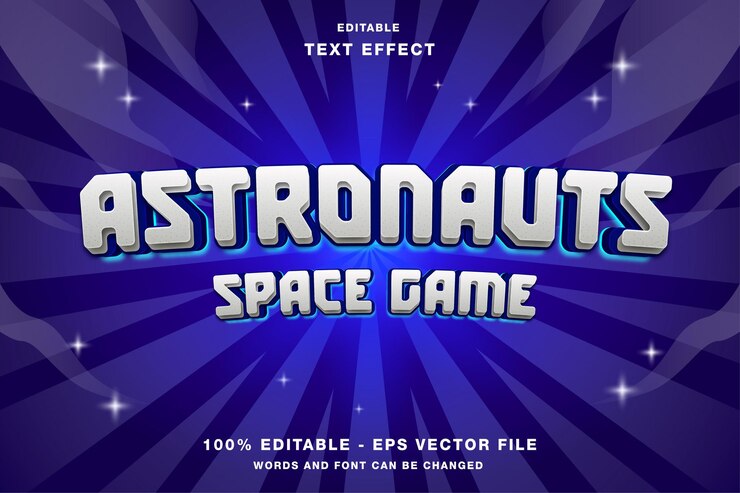Vector efecto de texto editable 3d del juego espacial de astronautas