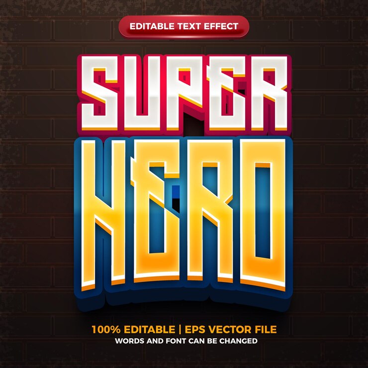Vector efecto de texto editable 3d del logo del equipo de superhéroe esport
