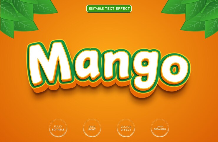 Vector efecto de texto editable 3d de mango vector premium con fondo