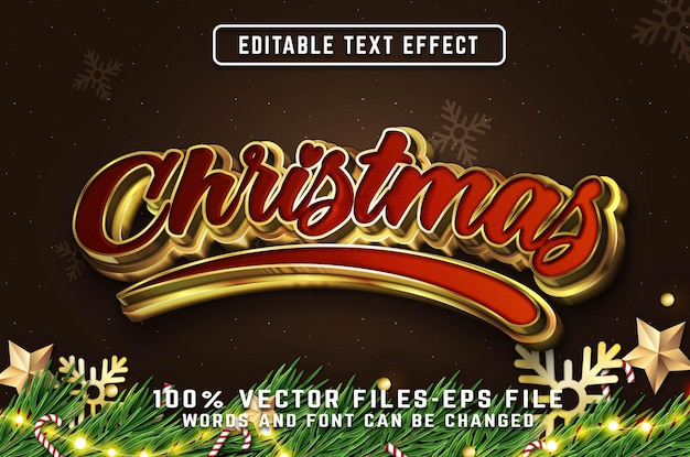 Vector efecto de texto editable 3d de navidad con estilo dorado vectores premium