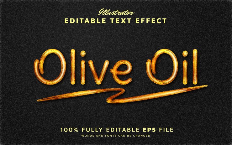 Vector efecto de texto editable 3d de oro líquido de aceite de oliva