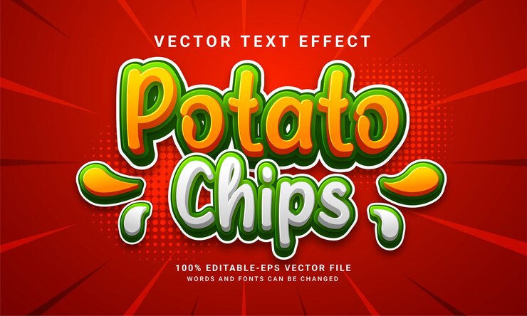 Vector efecto de texto editable 3d de papas fritas. adecuado para las necesidades de productos alimenticios.