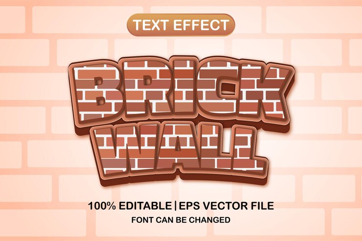Vector efecto de texto editable 3d de pared de ladrillo