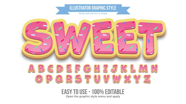 Efecto de texto editable 3d pink donut