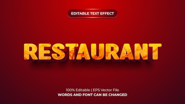 Efecto de texto editable 3d de restaurante