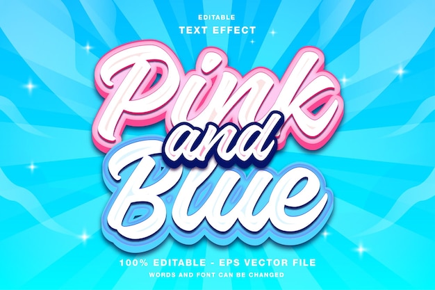 Efecto de texto editable 3d rosa y azul