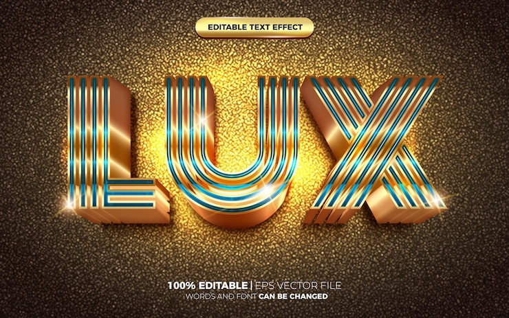 Vector efecto de texto editable 3d super lux blue gold