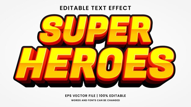 Vector efecto de texto editable en 3d de los superhéroes