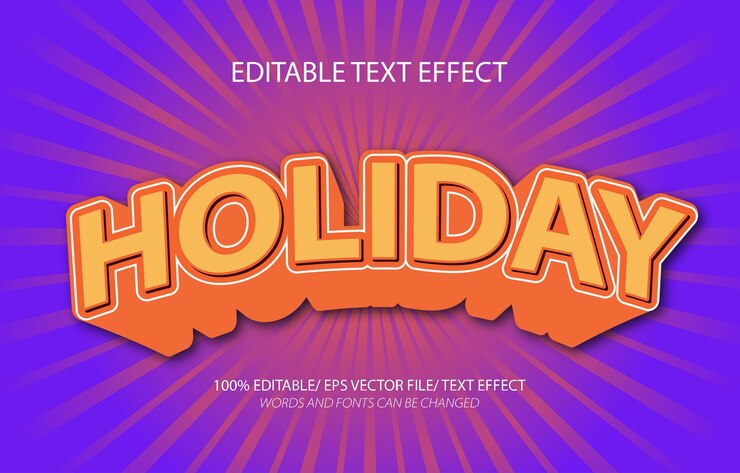 Vector efecto de texto editable 3d de vacaciones y estilo de texto editable