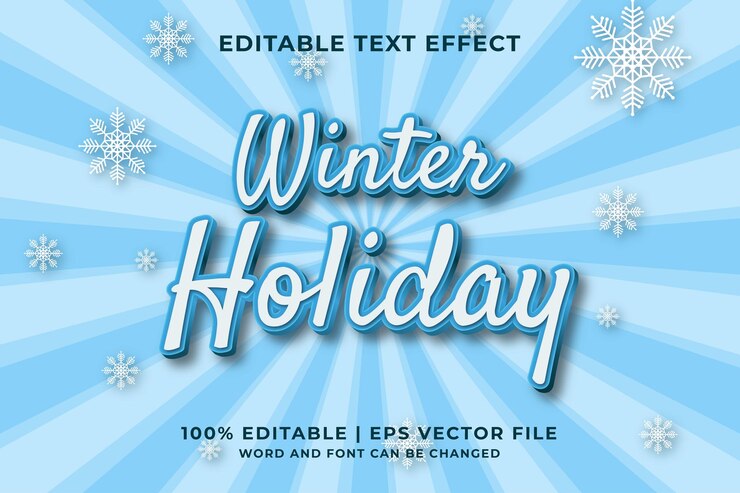 Vector efecto de texto editable 3d de vacaciones de invierno vector premium