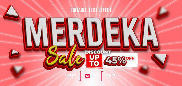 Efecto de texto editable en 3D para la venta de Merdeka