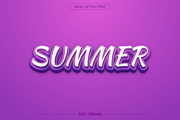 Vector efecto de texto editable 3d de verano estilo de fuente vibrante aislado sobre fondo violeta