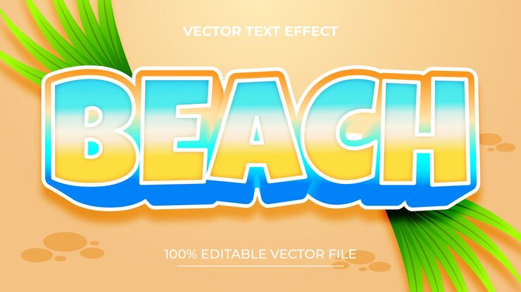 Vector efecto de texto editable en 3d de verano y fondo de paisaje marino