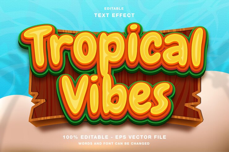 Vector efecto de texto editable 3d de vibraciones tropicales