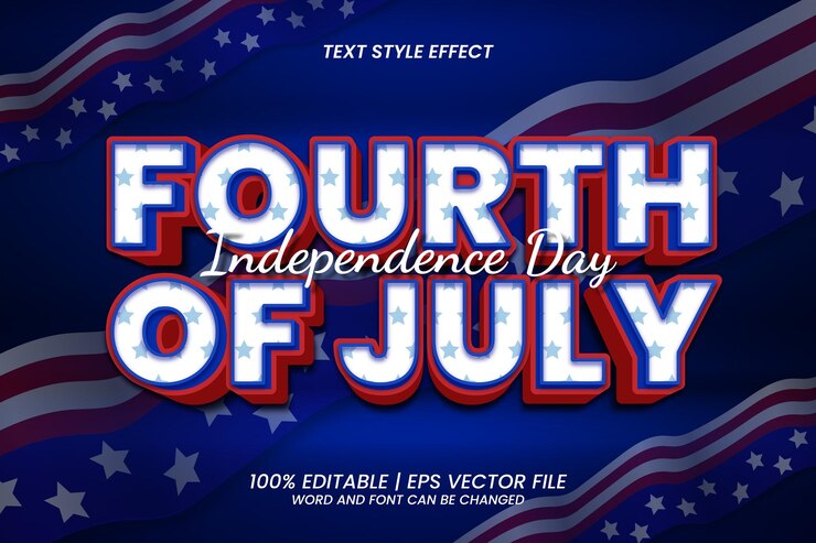 Vector efecto de texto editable del 4 de julio estilo 3d