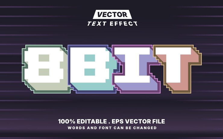 Vector efecto de texto editable de 8 bits