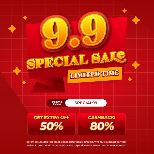 Efecto de texto editable 9 9 Día de compras Promoción de descuento de venta con gradiente rojo