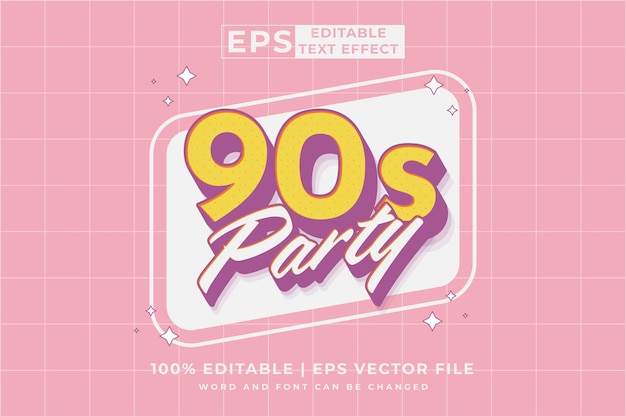 Efecto de texto editable 90s Party 3d Cartoon plantilla estilo premium vector