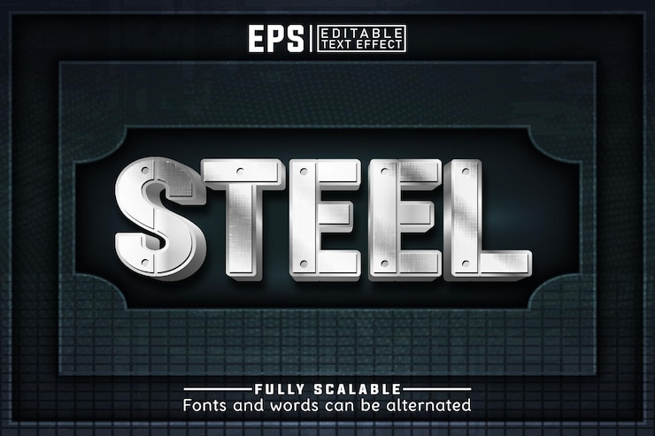 Vector efecto de texto editable de acero 3d