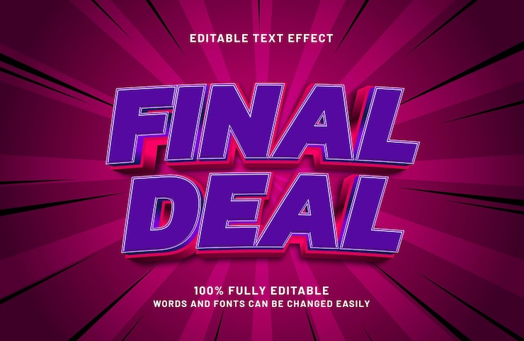 Vector efecto de texto editable de acuerdo final en estilo de texto de descuento y venta