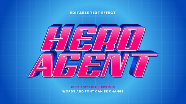 Efecto de texto editable de agente héroe en estilo moderno 3d