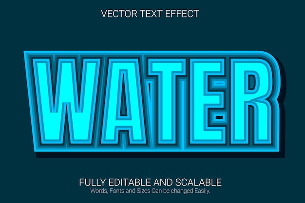 Vector efecto de texto editable de agua, estilo de texto de color azul