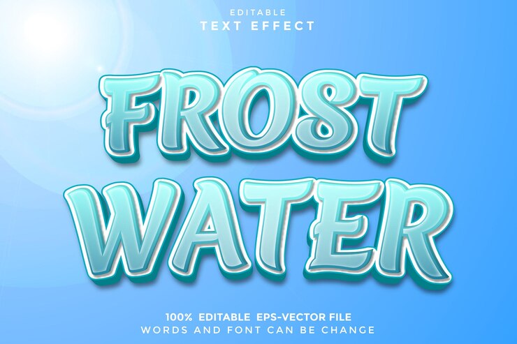Vector efecto de texto editable de agua helada estilo de dibujos animados en 3d