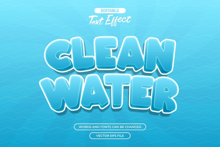 Vector efecto de texto editable de agua limpia con fondo de gradiente azul