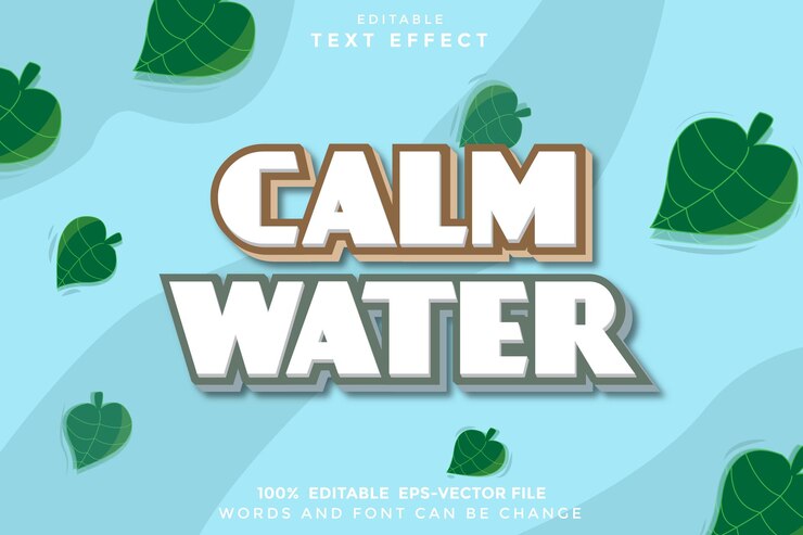 Vector efecto de texto editable de agua tranquila estilo de dibujos animados 3d