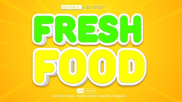 Efecto de texto editable de alimentos frescos Vector estilo 3d