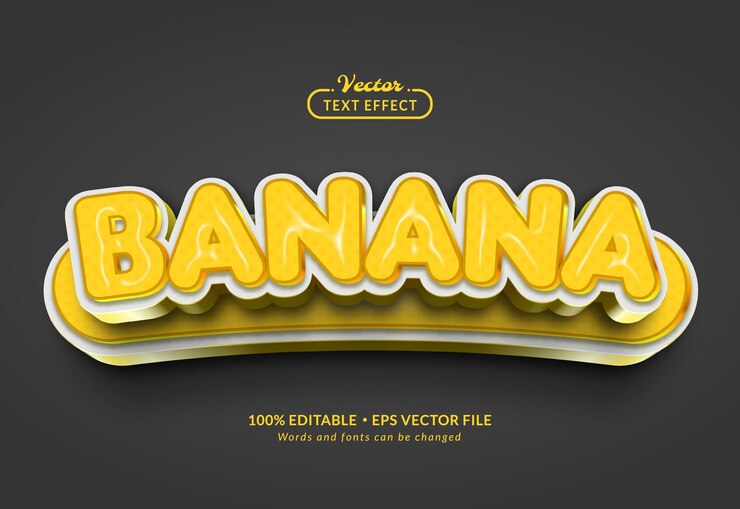 Vector efecto de texto editable amarillo plátano 3d