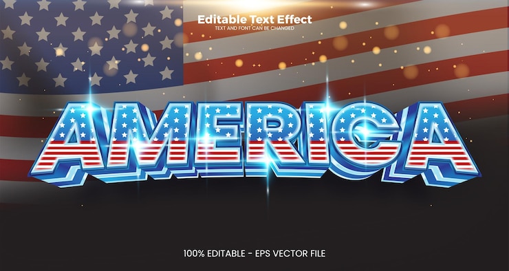 Vector efecto de texto editable de américa en estilo de tendencia moderna.