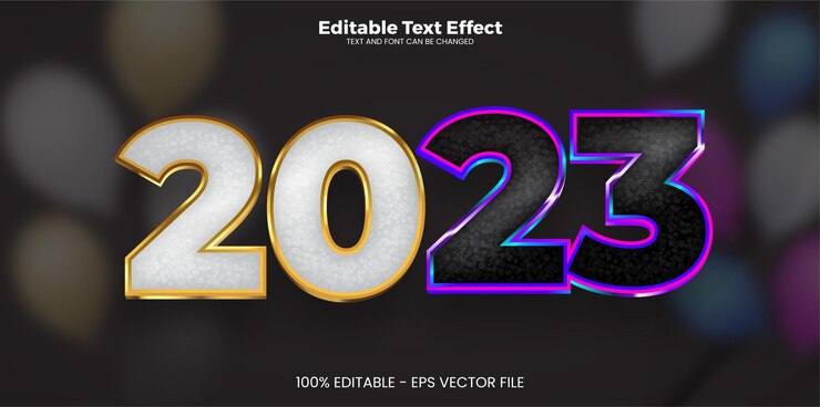 Vector efecto de texto editable de año nuevo 2023 en estilo de tendencia moderna