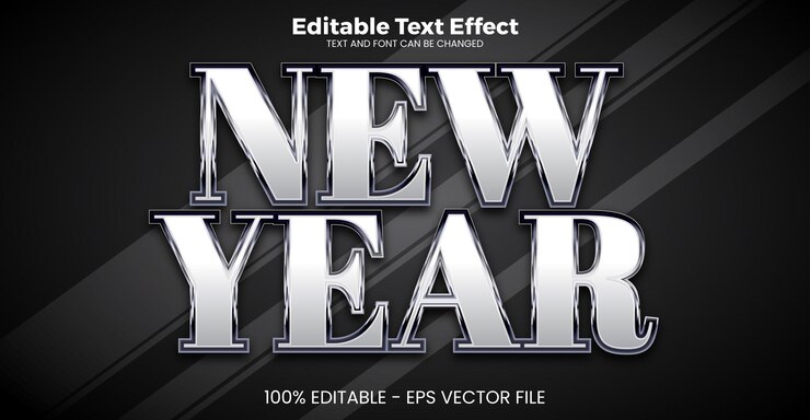 Vector efecto de texto editable de año nuevo 2024 en estilo de tendencia moderno plateado