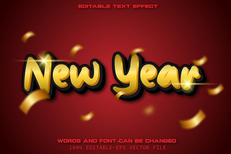 Vector efecto de texto editable de año nuevo estilo moderno
