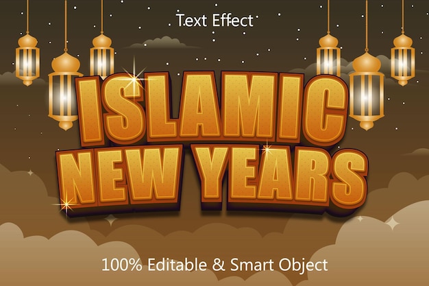 Efecto de texto editable de año nuevo islámico 3 dimensiones en relieve estilo moderno