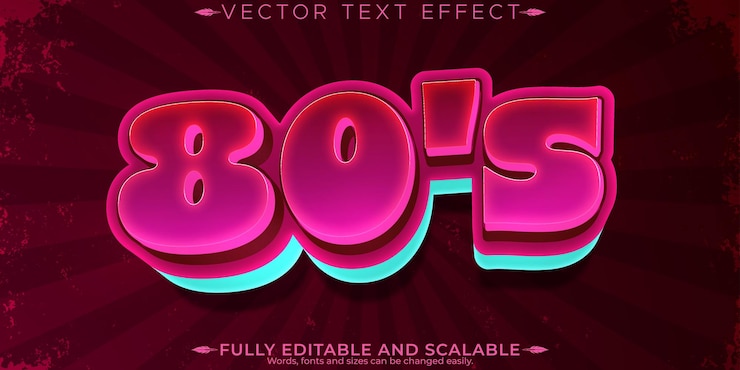 Vector efecto de texto editable de los años 80 estilo de texto de fiesta y retro editable