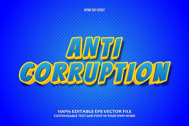 Efecto de texto editable anticorrupción estilo cómic en relieve 3d