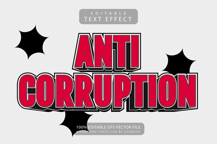 Vector efecto de texto editable anticorrupción estilo de dibujos animados en relieve de 3 dimensiones