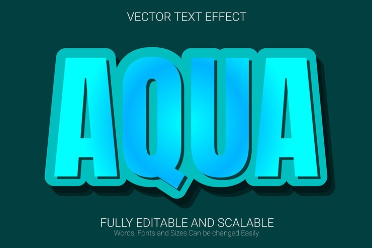 Vector efecto de texto editable aqua con estilo de texto de color degradado