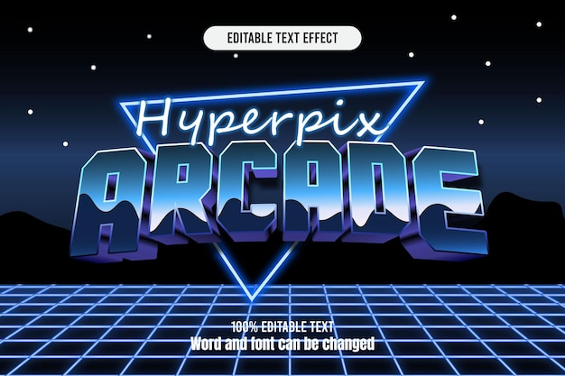 Efecto de texto editable de arcade en 3D en relieve de los años 80