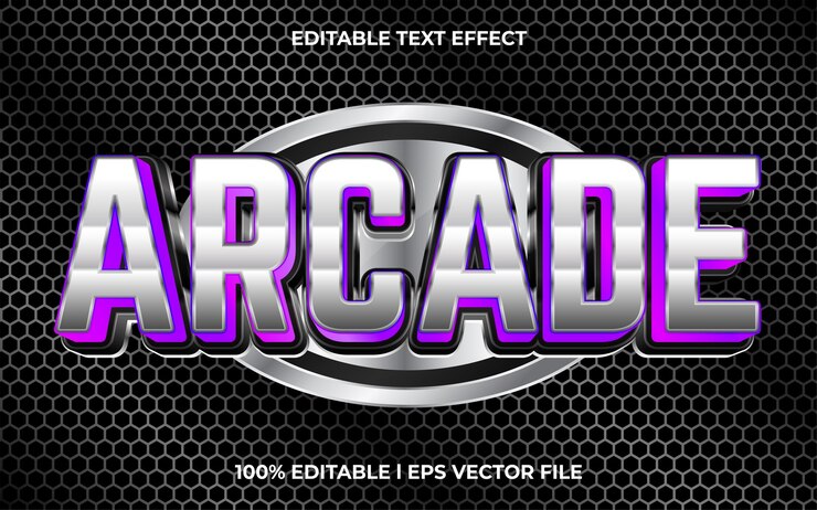 Vector efecto de texto editable arcade, estilo de fuente de tipografía de letras, texto 3d de esport para título