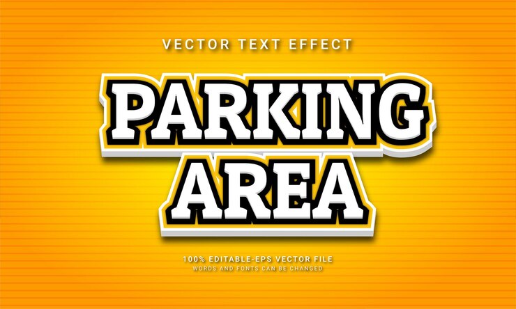 Vector efecto de texto editable de área de estacionamiento con tema de color amarillo