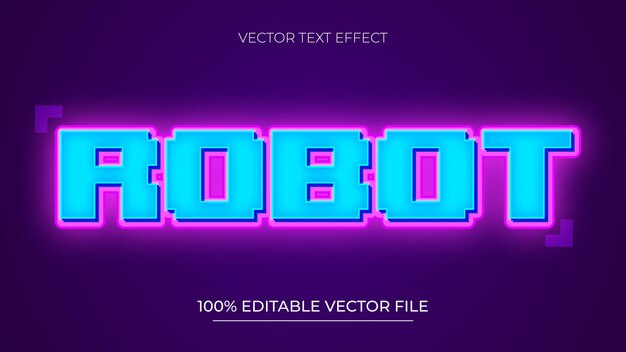Efecto de texto editable de arte de píxeles robot con color neón y estilo brillante